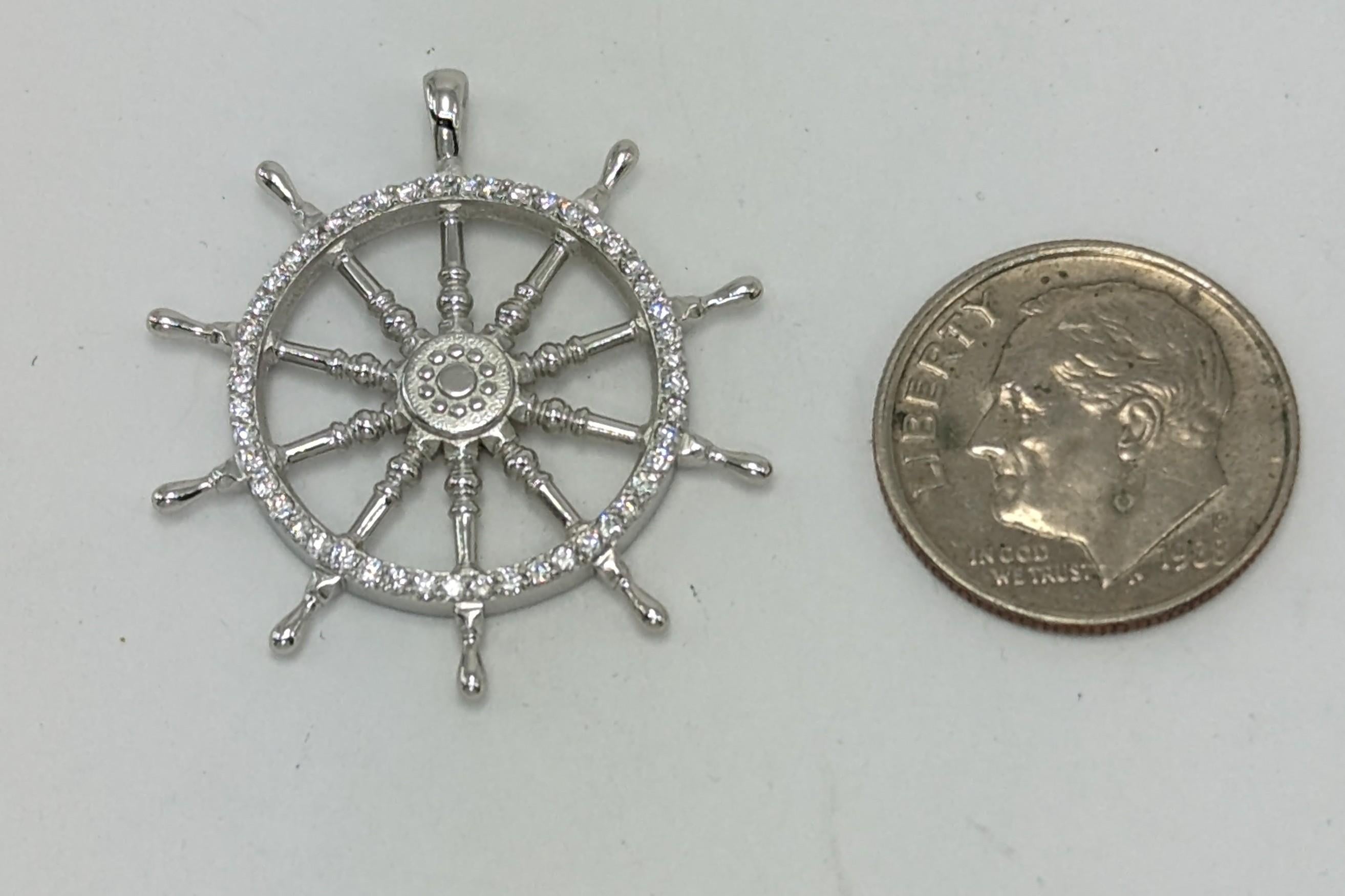 Women's or Men's Platinum  Diamond Captain Sailors Wheel Pendant For Sale