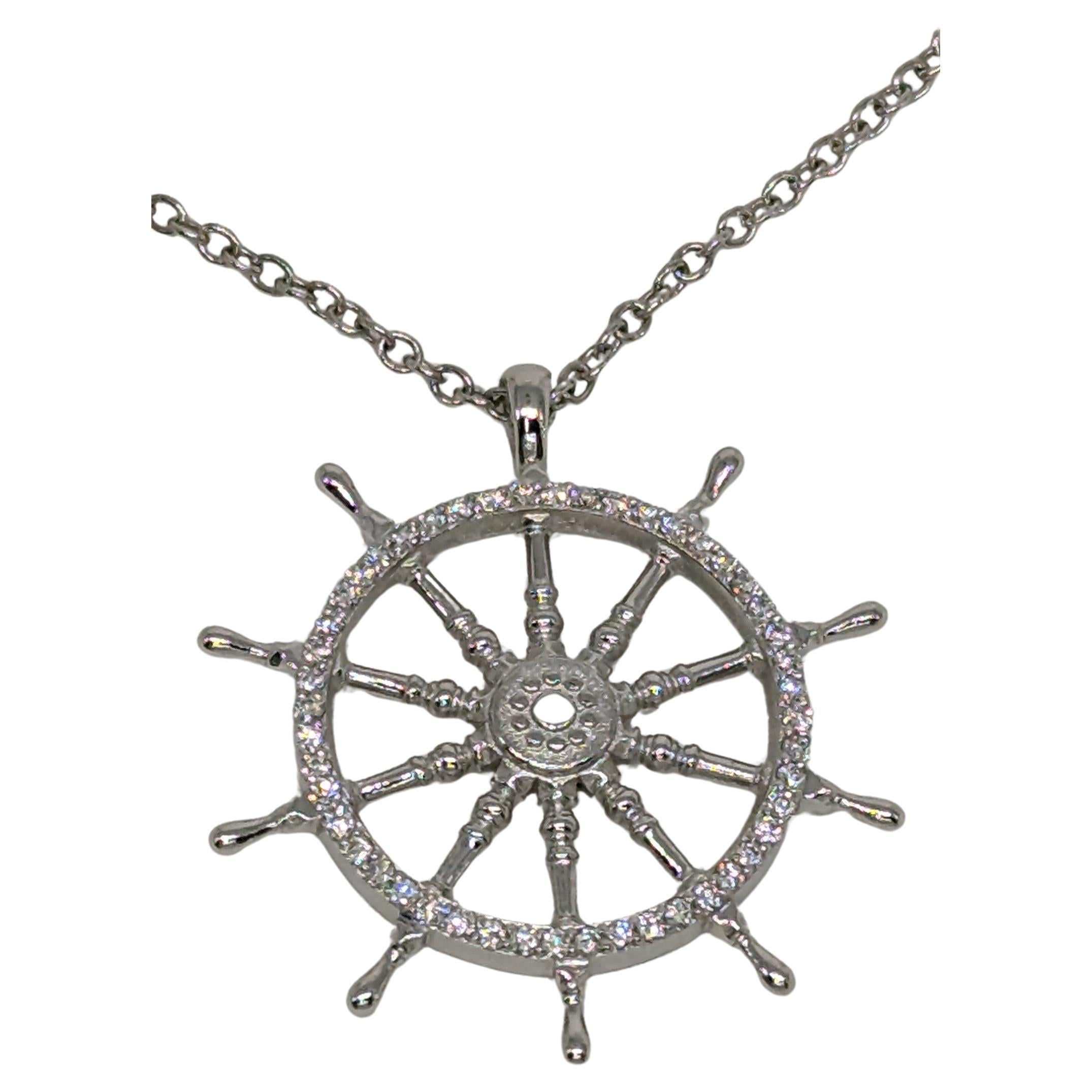 Round Cut Platinum  Diamond Captain Sailors Wheel Pendant For Sale