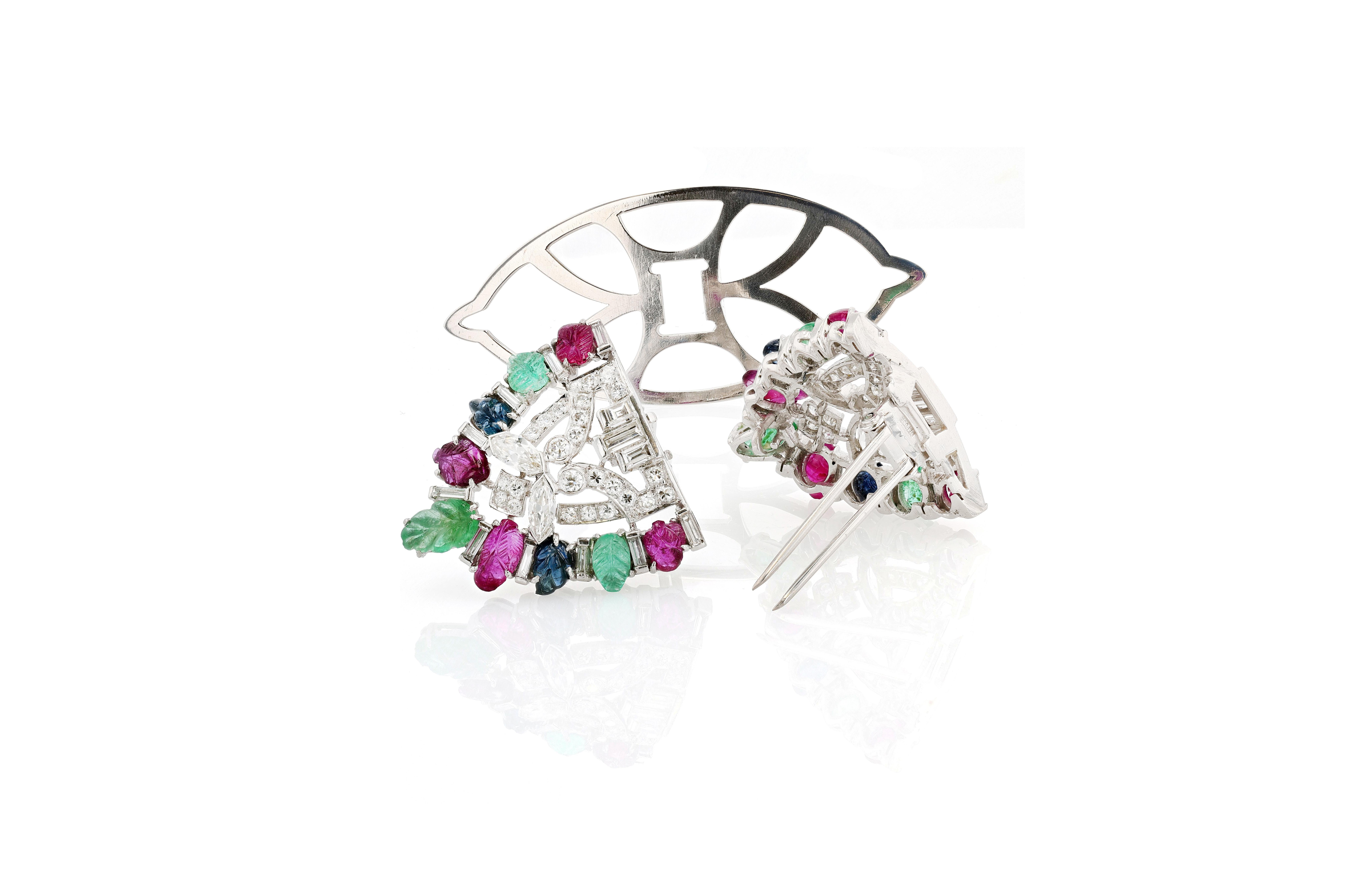 Platinum, Diamond, Carved Ruby, Carved Emerald, A… - image 3