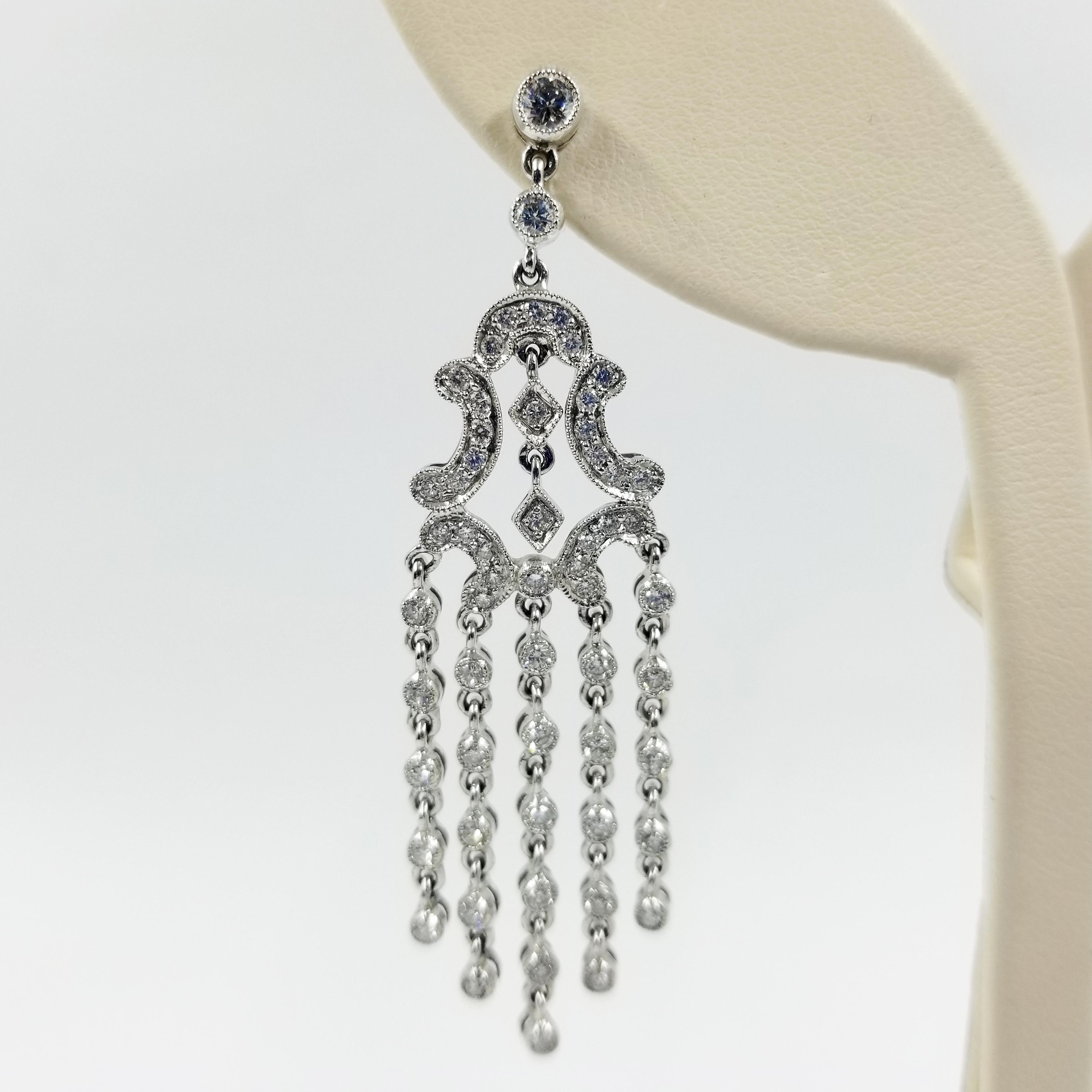 Round Cut Platinum and Diamond Chandelier Drop Earrings