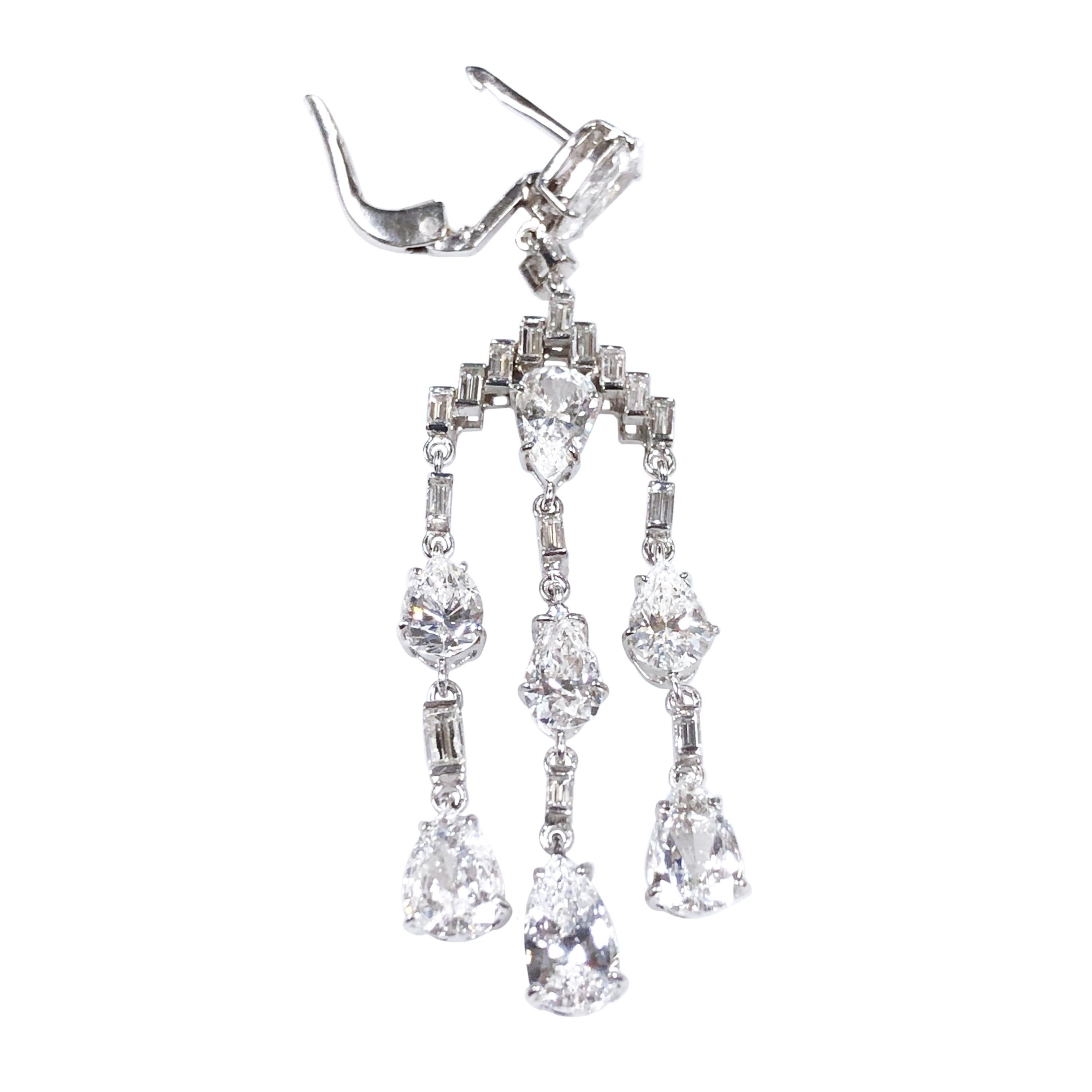 Art Deco Platinum Diamond Chandelier Earrings For Sale
