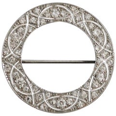 Art Deco Platinum Diamond Circle Brooch, circa 1920s 2.30 Carat