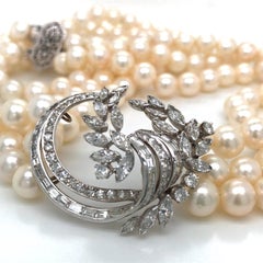 Platinum Diamond Clasp '3' Strand Pearl Choker Necklace