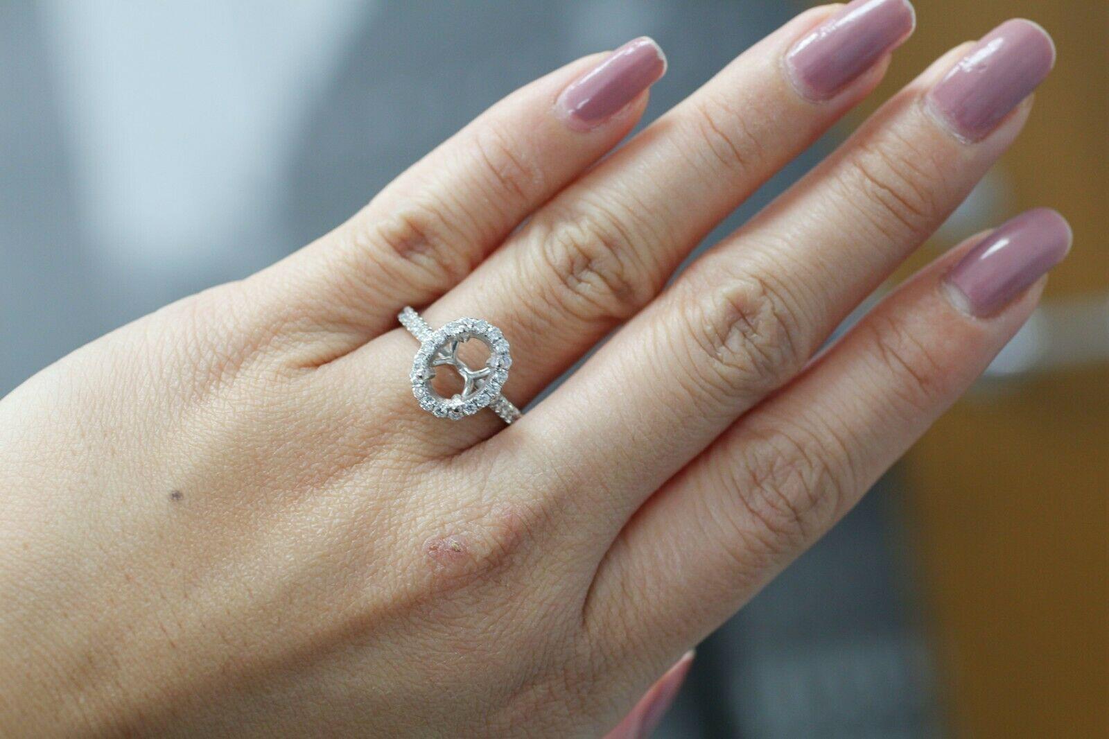 Contemporary Platinum Diamond Classic Halo Oval Semi-Mounting Engagement Ring