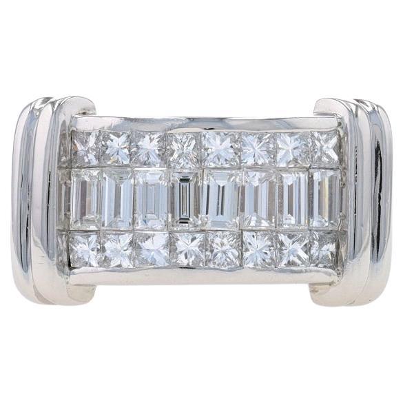 Bague de cocktail en platine avec diamants Baguette et Princesse 1.60ctw Sz 5 1/2 en vente