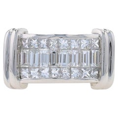 Bague de cocktail en platine avec diamants Baguette et Princesse 1.60ctw Sz 5 1/2