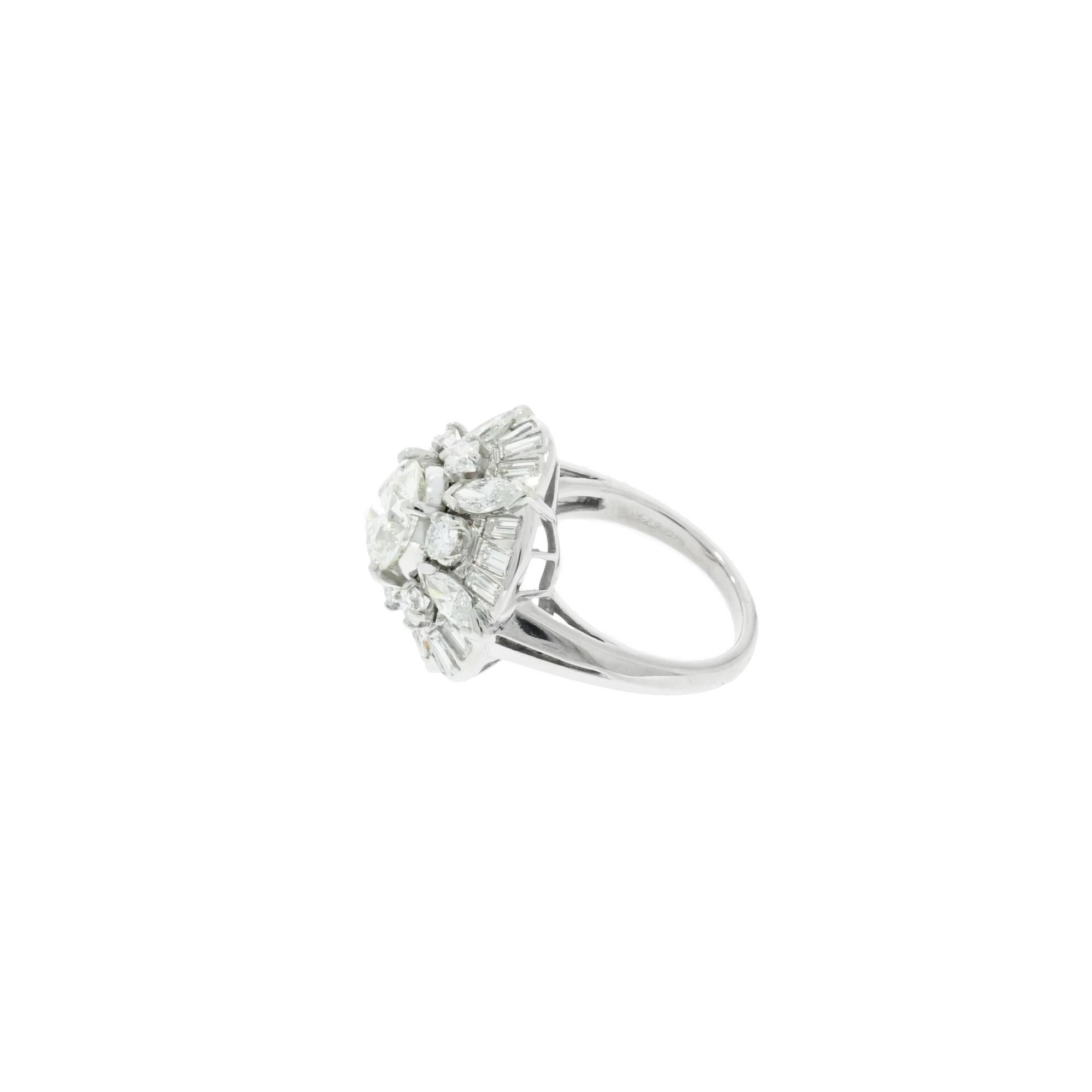 Art Deco Platinum Diamond Cluster Retro Cocktail Ring