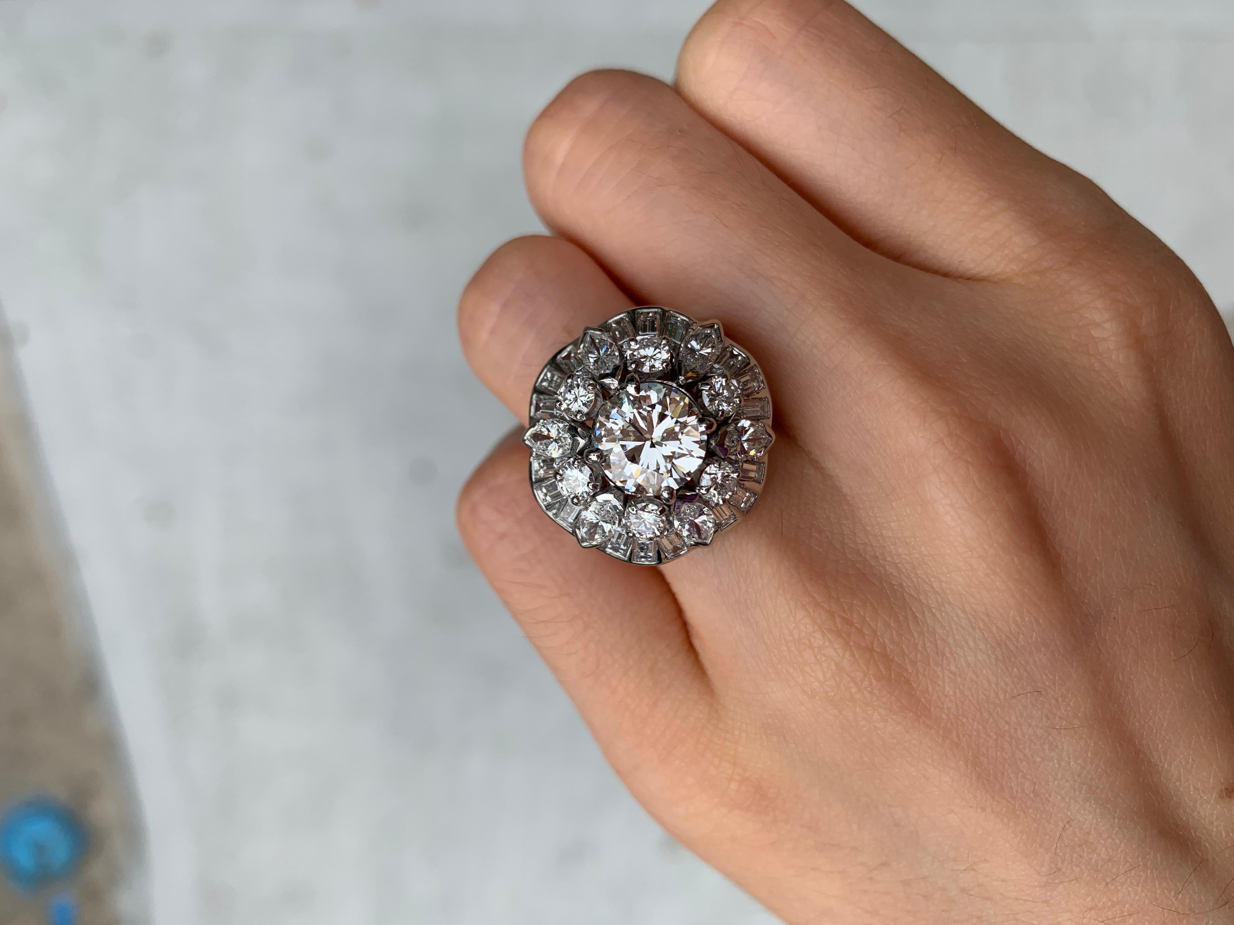 Women's Platinum Diamond Cluster Retro Cocktail Ring