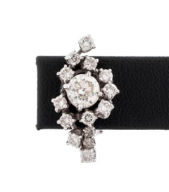 Platinum Modernist Diamond Cluster Clip-On Earrings, 20th Century
