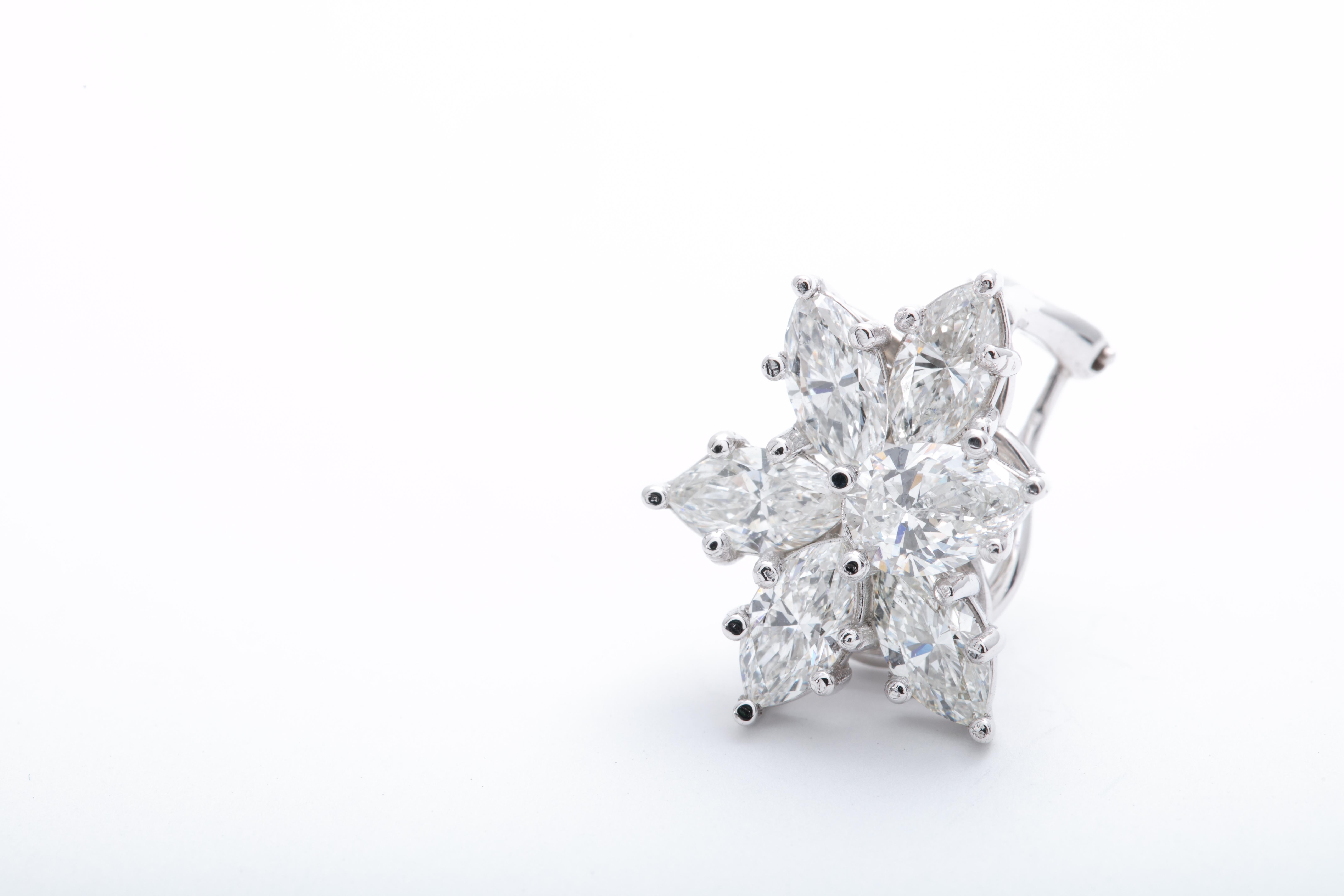 Marquise Cut Platinum Diamond Cluster Earrings For Sale