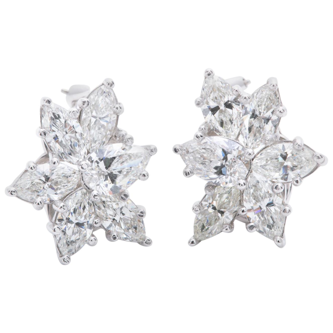 Platinum Diamond Cluster Earrings For Sale