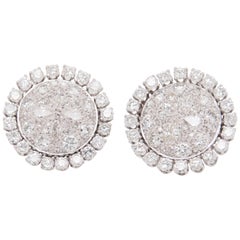 Platinum Diamond Cluster Earrings Omega Back White 7.80 Carat