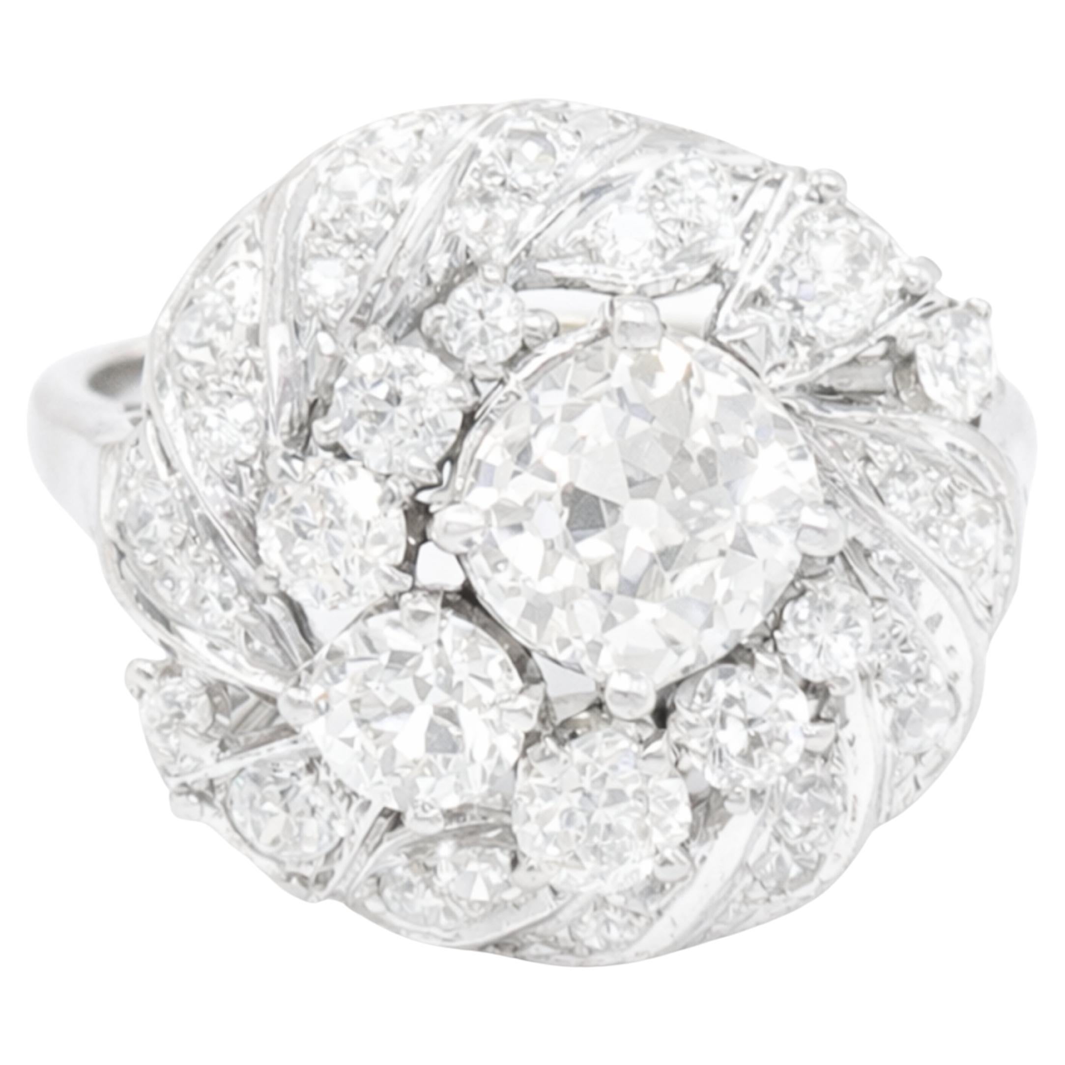 Platin-Diamanten-Cluster-Ring, ca. 3,50 Karat Gesamtgewicht