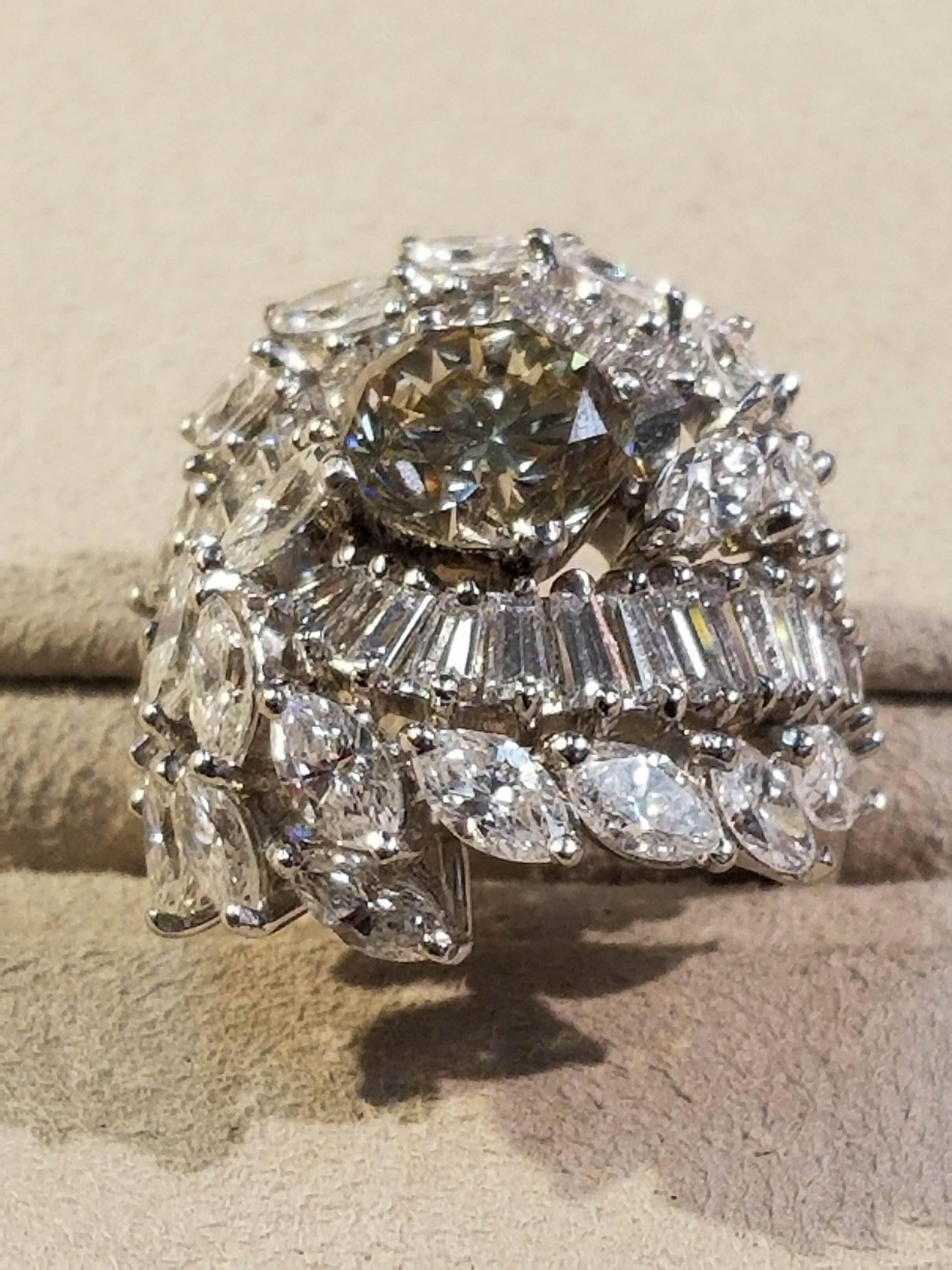 Round Cut Platinum Diamond Cluster Ring For Sale