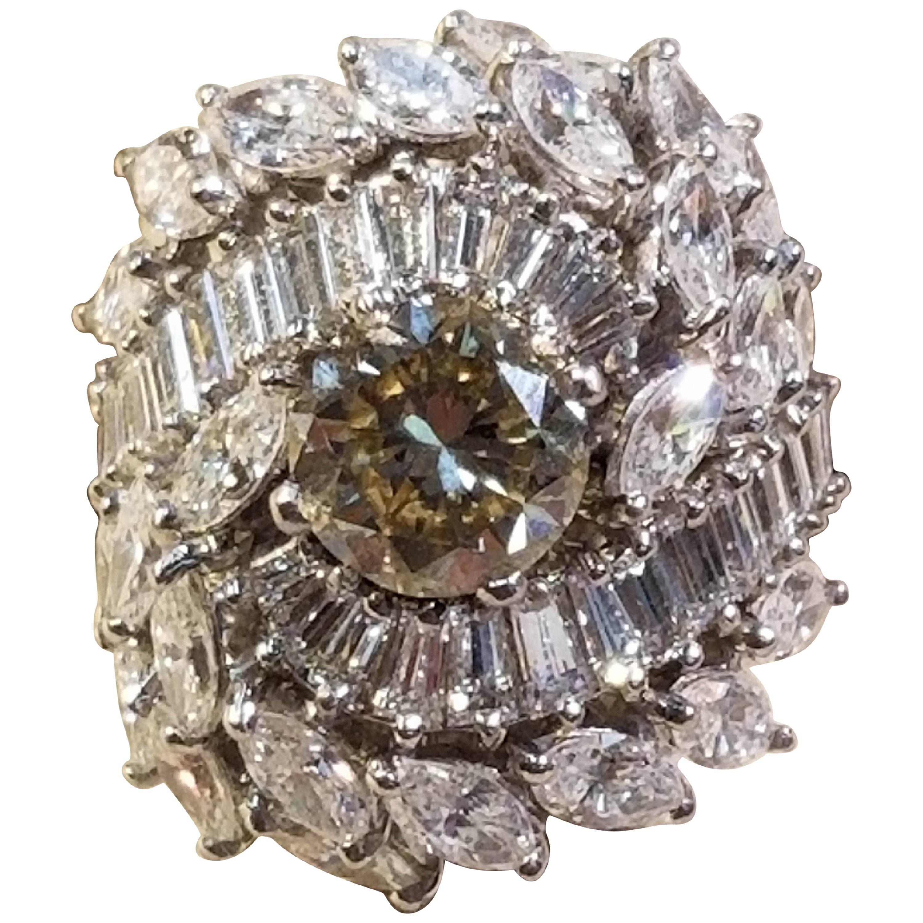 Platinum Diamond Cluster Ring For Sale