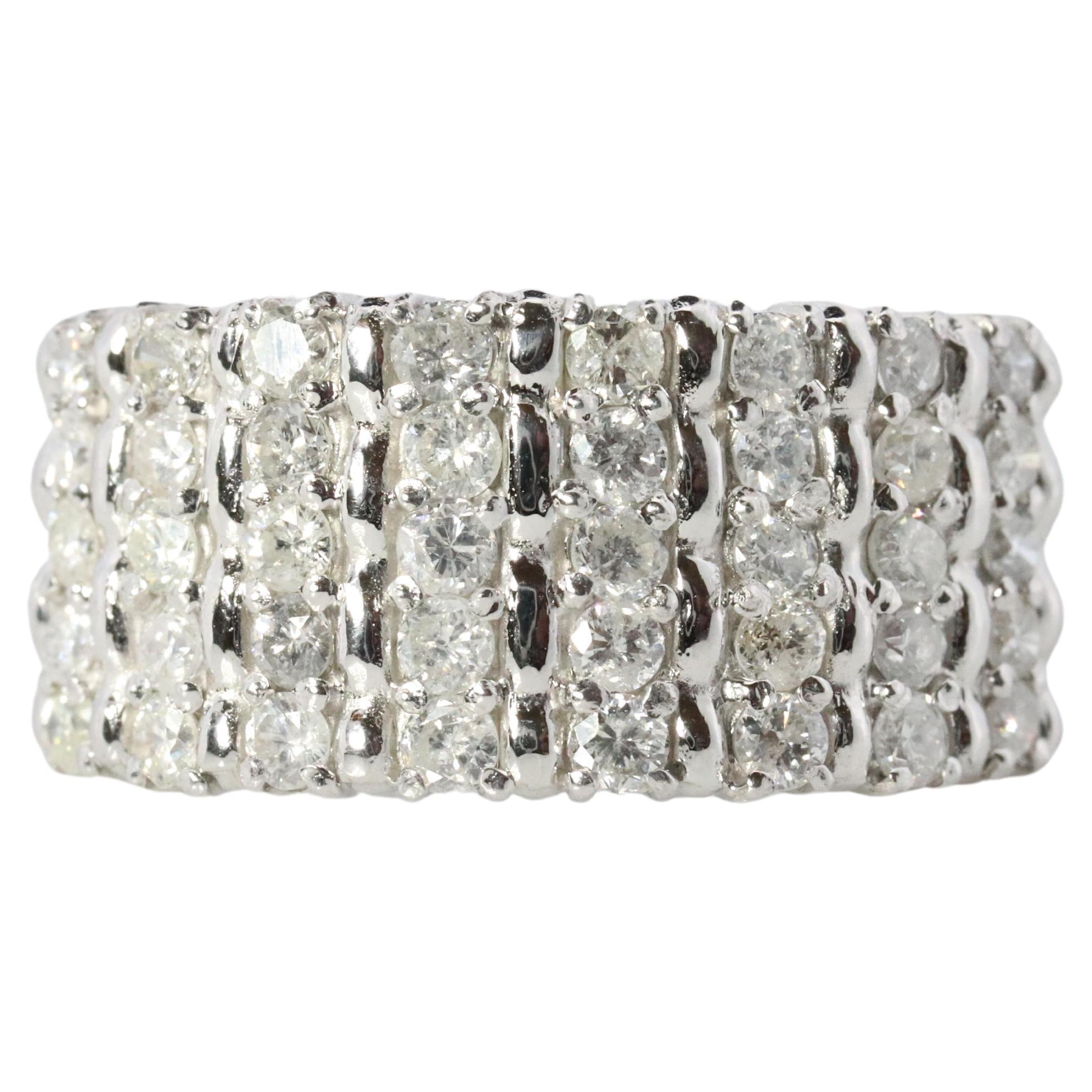 Anillo de platino con racimo de diamantes PT900 1ctw de diamantes en 4 filas Anillo con incrustaciones de pavé