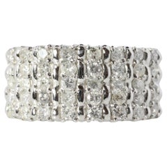 Bague grappe de diamants PT900 en platine incrustée de diamants de 1 carat en 4 rangées incrustées de pavés