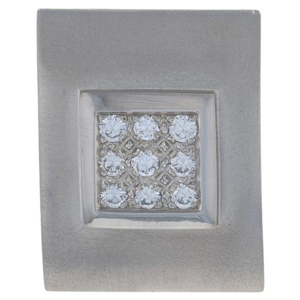Platinum Diamond Cluster Slide Pendant - 950 Round Cut .27ctw Geometric Matte For Sale