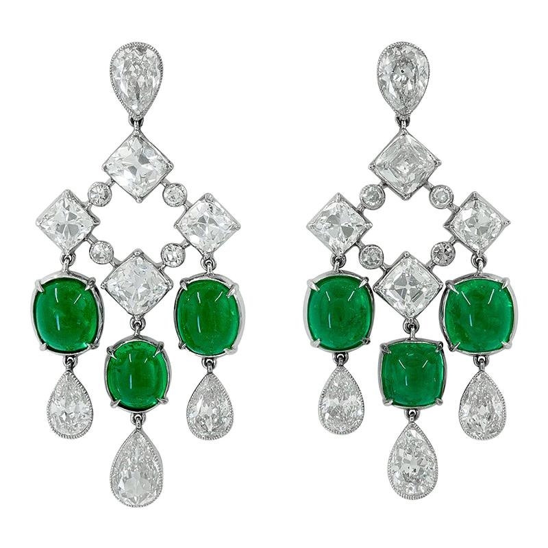 Pendientes Platino Diamante, Esmeralda Colombiana