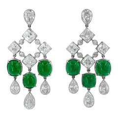 Used Platinum Diamond, Colombian Emerald Earrings