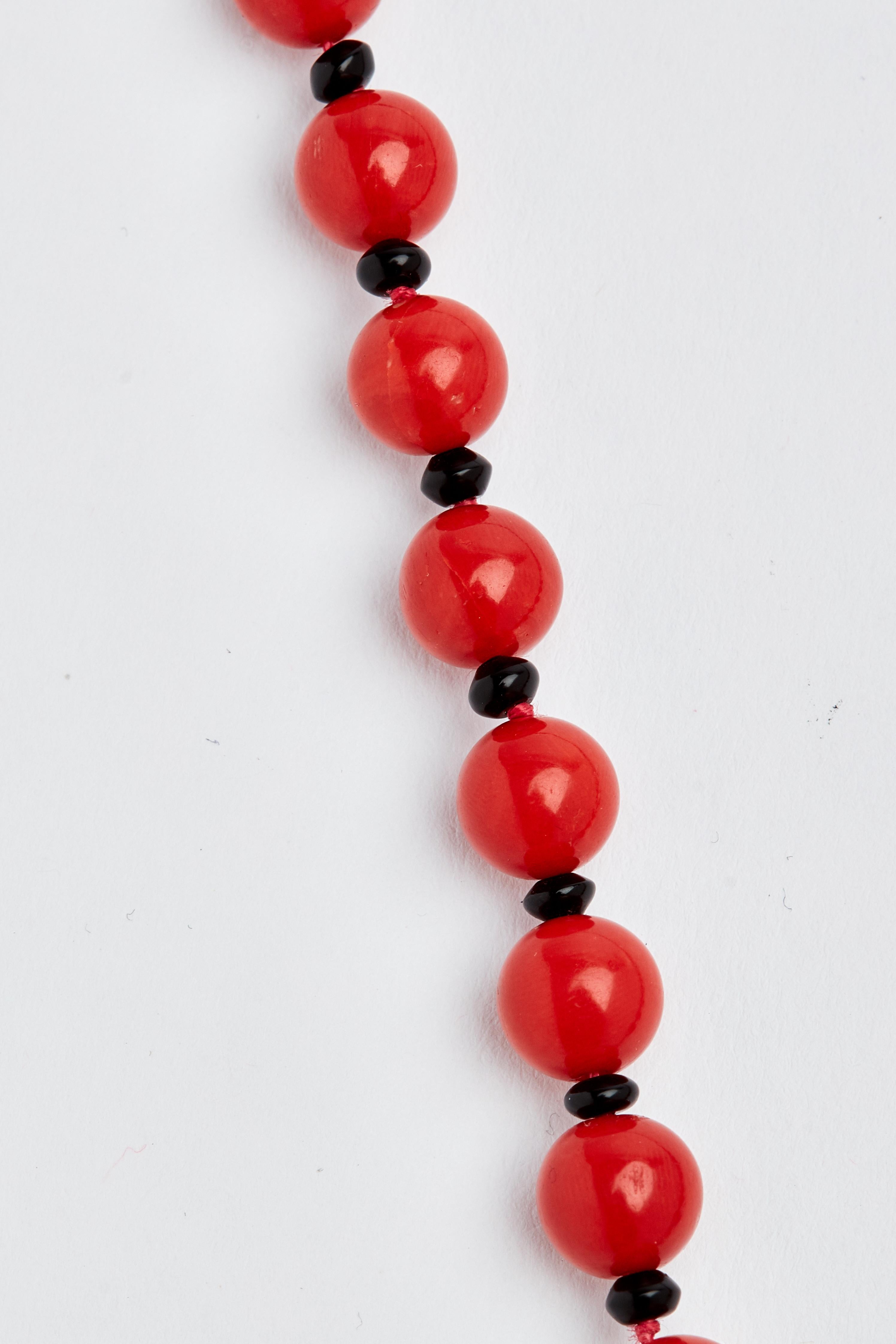 Platinum Diamond Coral and Onyx Necklace 1