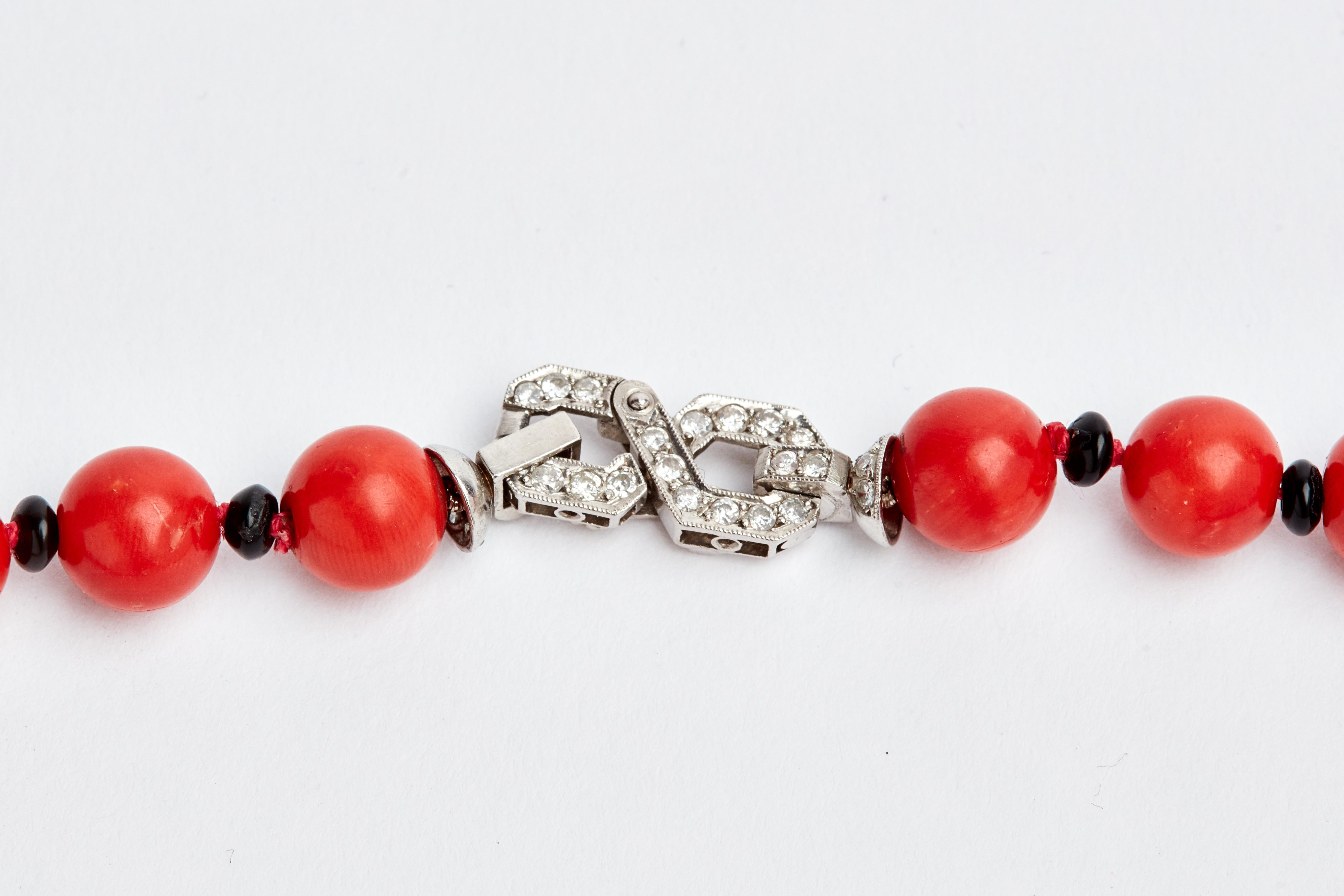 Platinum Diamond Coral and Onyx Necklace 2