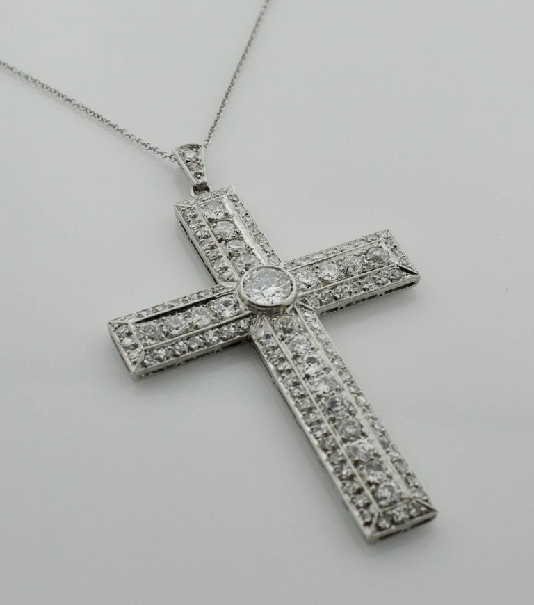 Platinum Diamond Cross Necklace circa 1930s 5.00 Carat at 1stDibs