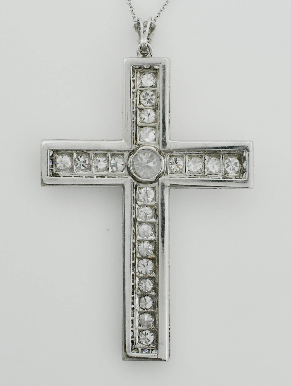 Platinum Diamond Cross Necklace circa 1930s 5.00 Carat 1
