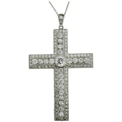Platinum Diamond Cross Necklace circa 1930s 5.00 Carat