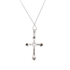Platinum & Diamond Cross Necklace w/ Bead Chain