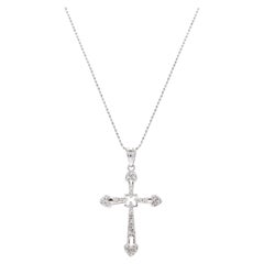 Platinum & Diamond Cross Necklace w/ Bead Chain