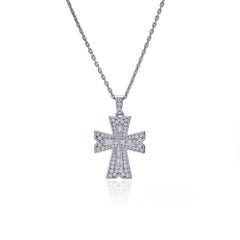 Platinum diamond cross pendant with 18kt gold chain