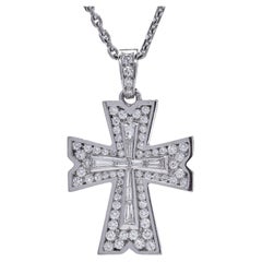 Platinum diamond cross pendant with 18kt gold chain