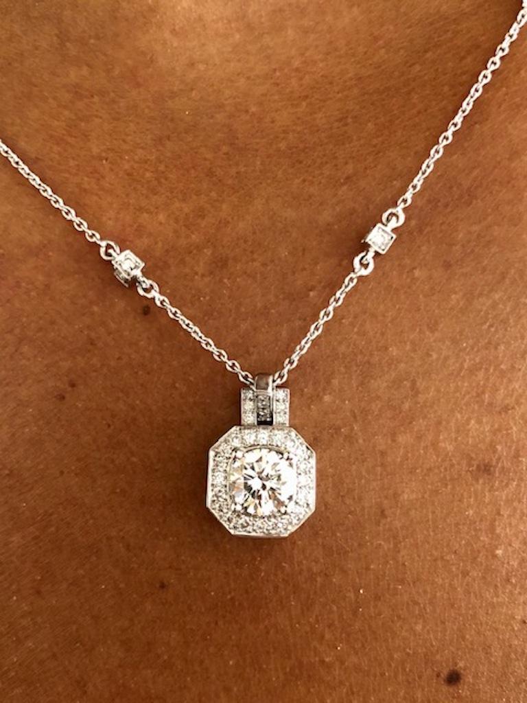 Platinum Diamond Cube Pendant Necklace For Sale 1
