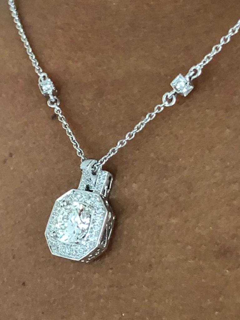 Platinum Diamond Cube Pendant Necklace For Sale 2
