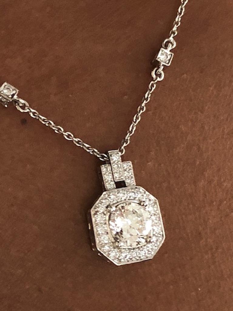 Platinum Diamond Cube Pendant Necklace For Sale 3