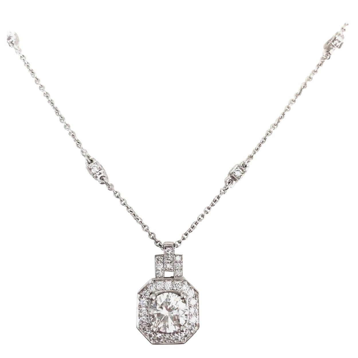 Platinum Diamond Cube Pendant Necklace For Sale