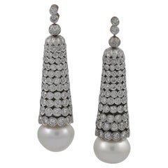 Platinum Diamond Cultured Pearl Pendant Earrings
