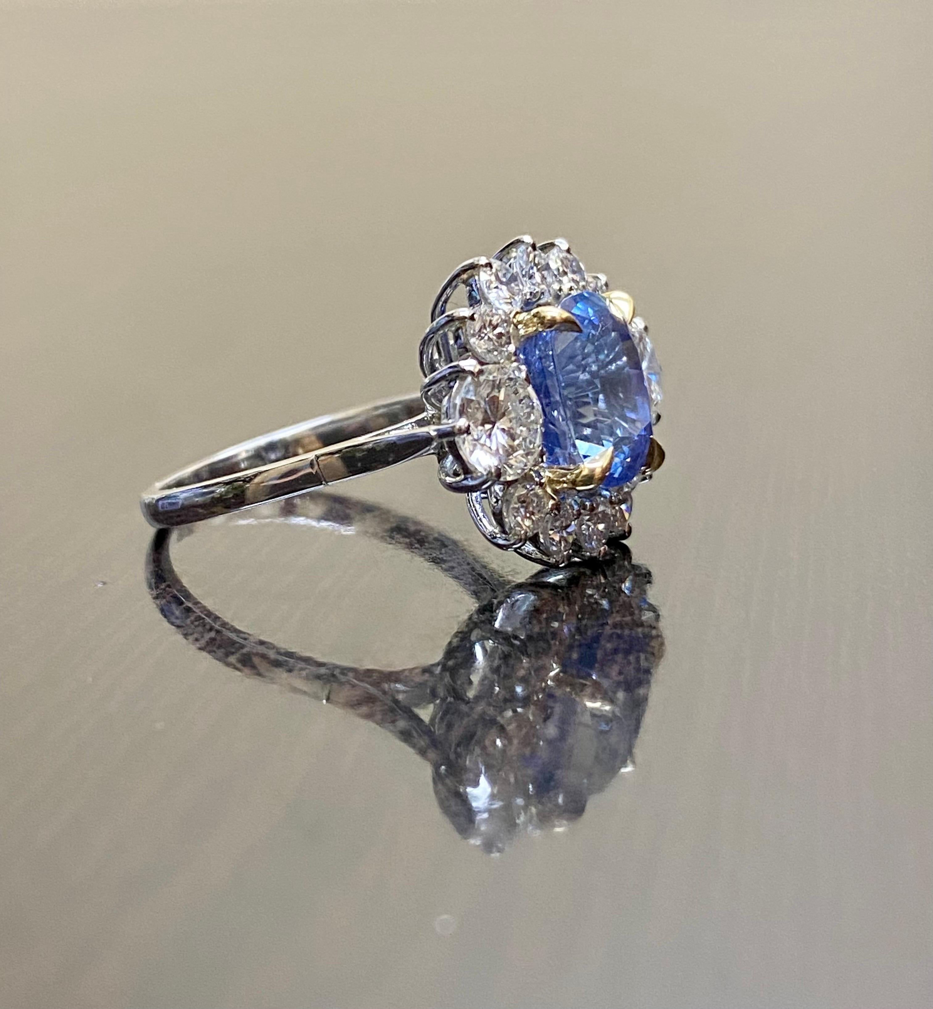 Platinum Diamond Cushion Cut GIA Certified 4.71 No Heat Blue Sapphire Ring For Sale 1
