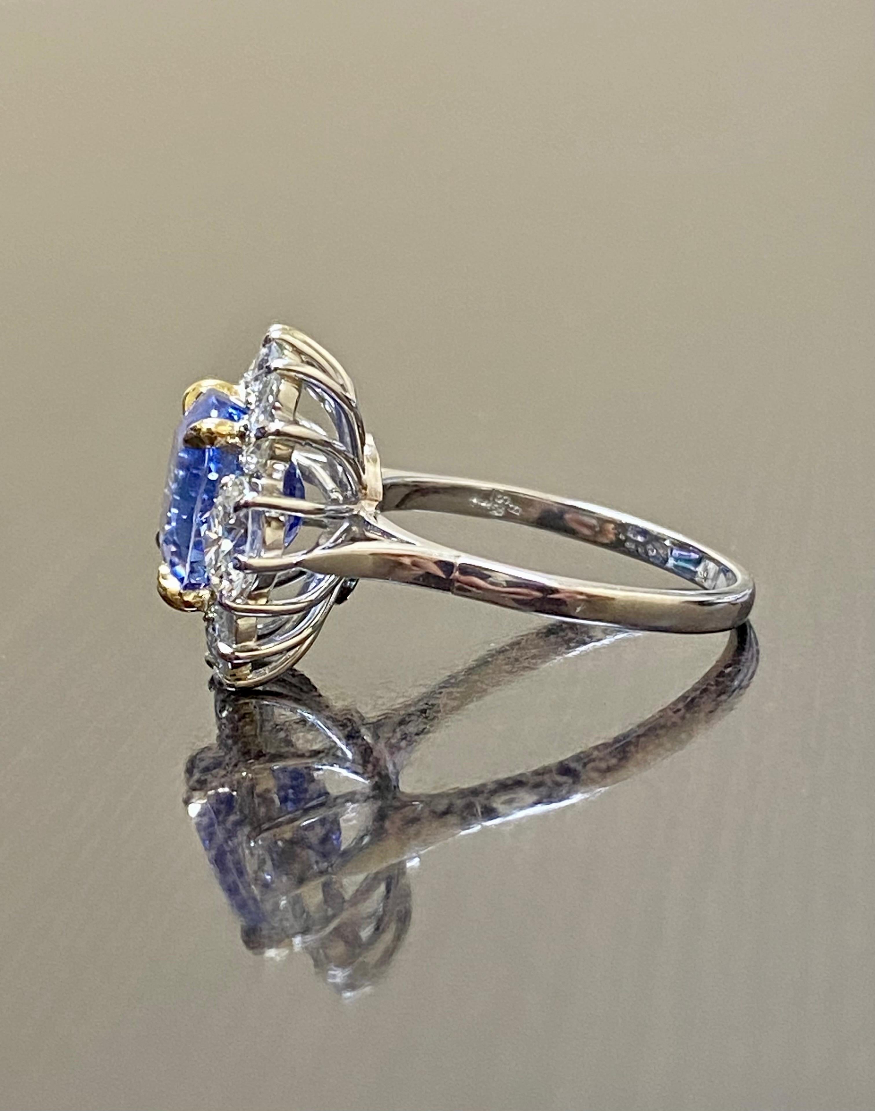 Platinum Diamond Cushion Cut GIA Certified 4.71 No Heat Blue Sapphire Ring For Sale 4