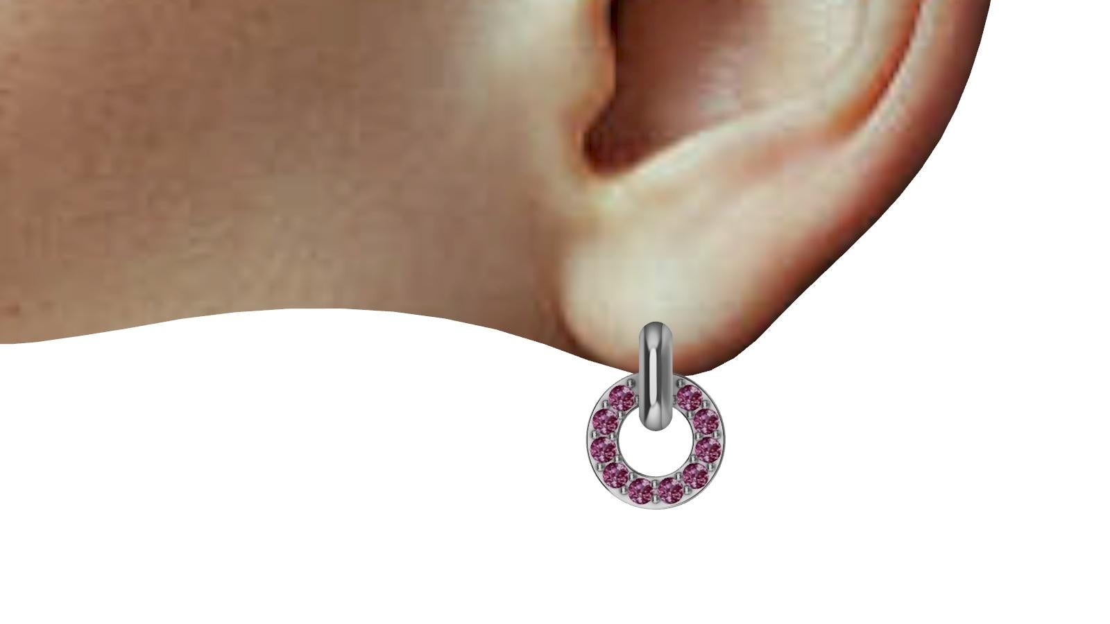 Platinum Diamond Cut Pink Sapphires Petite Dangle Earrings, These are petite. The hoop earring 14mm x 10.5 mm diameter. Tiny but mighty. All day elegance, day into evening no problem.  These are Pink sapphires , diamond cut  2.0 mm , .80 ct wt. 