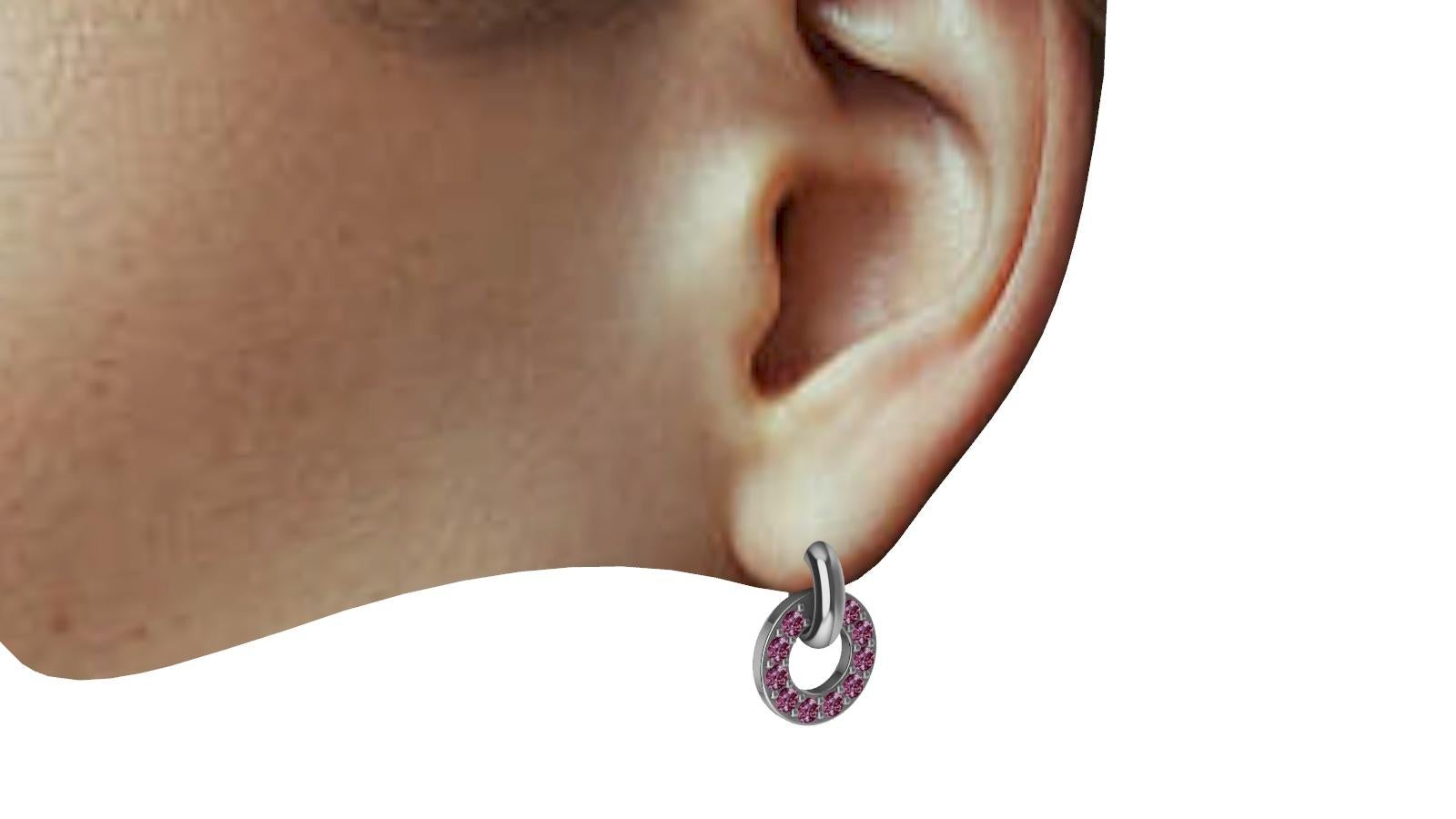 Contemporary Platinum Diamond Cut Pink Sapphires Petite Dangle Earrings For Sale