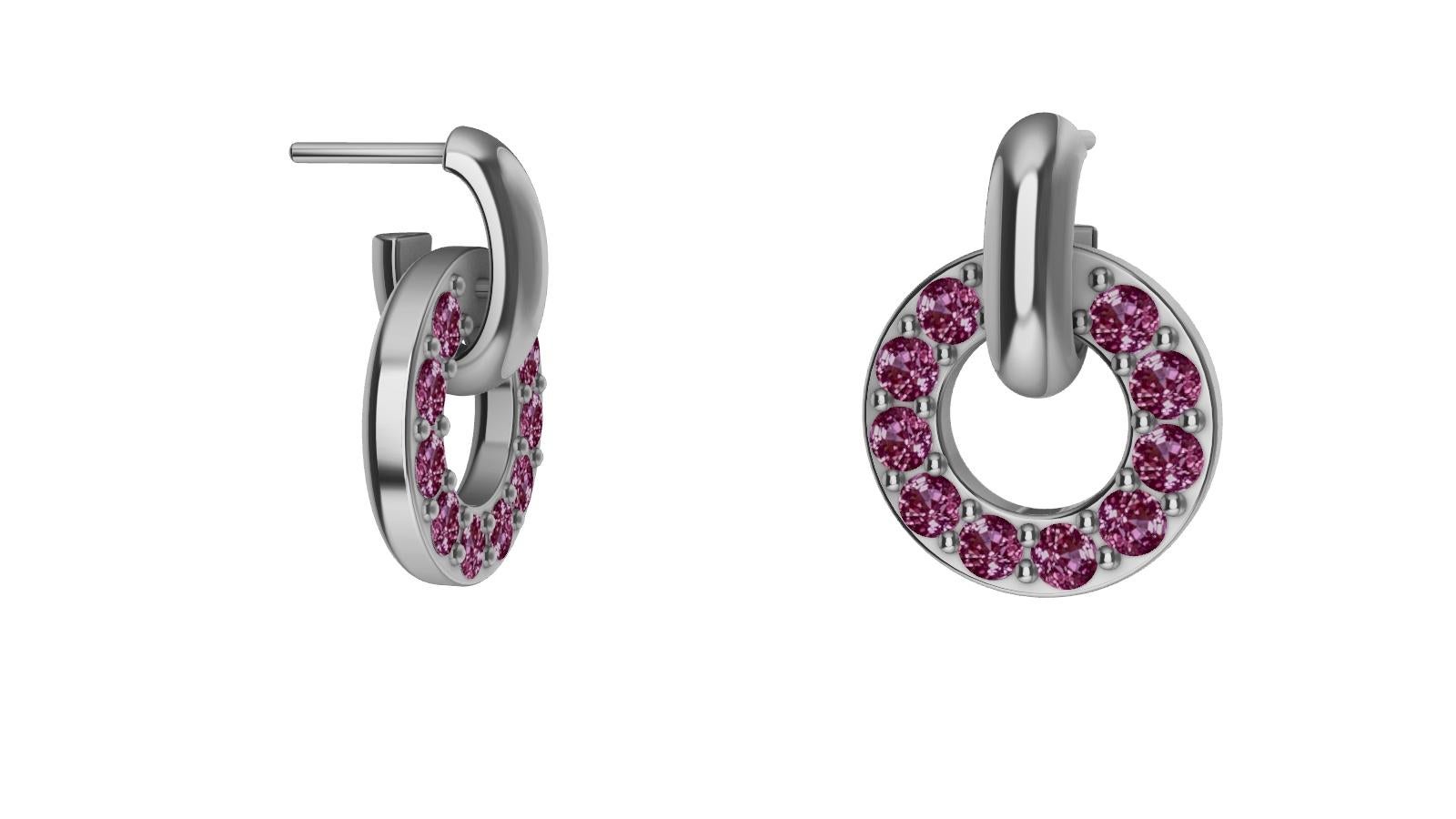 Platinum Diamond Cut Pink Sapphires Petite Dangle Earrings In New Condition For Sale In New York, NY