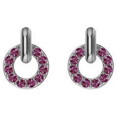 Boucles d'oreilles pendantes en platine avec saphirs roses taillés en diamant