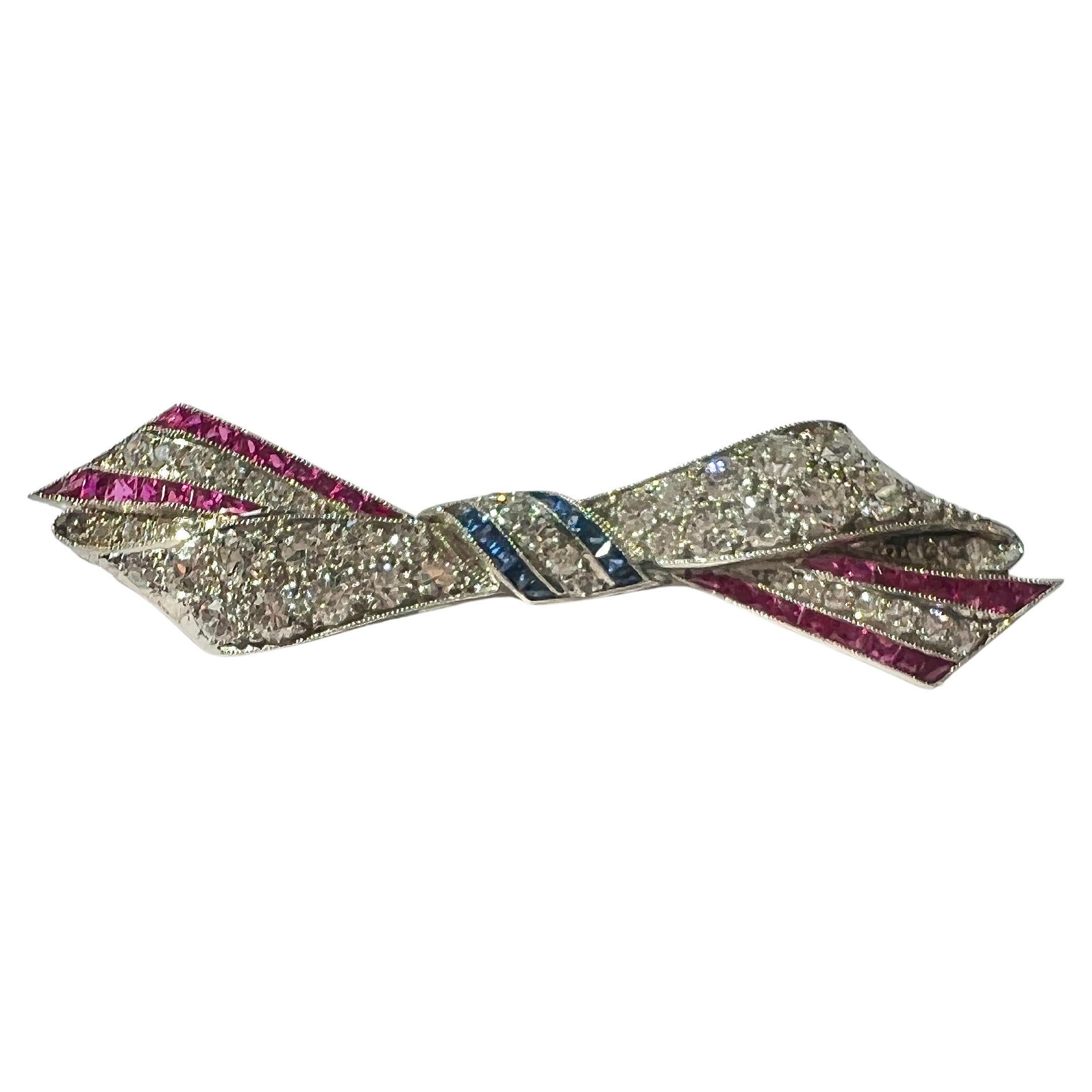 Platinum Diamond Cute Bow Brooch