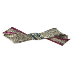 Platinum Diamond Cute Bow Brooch