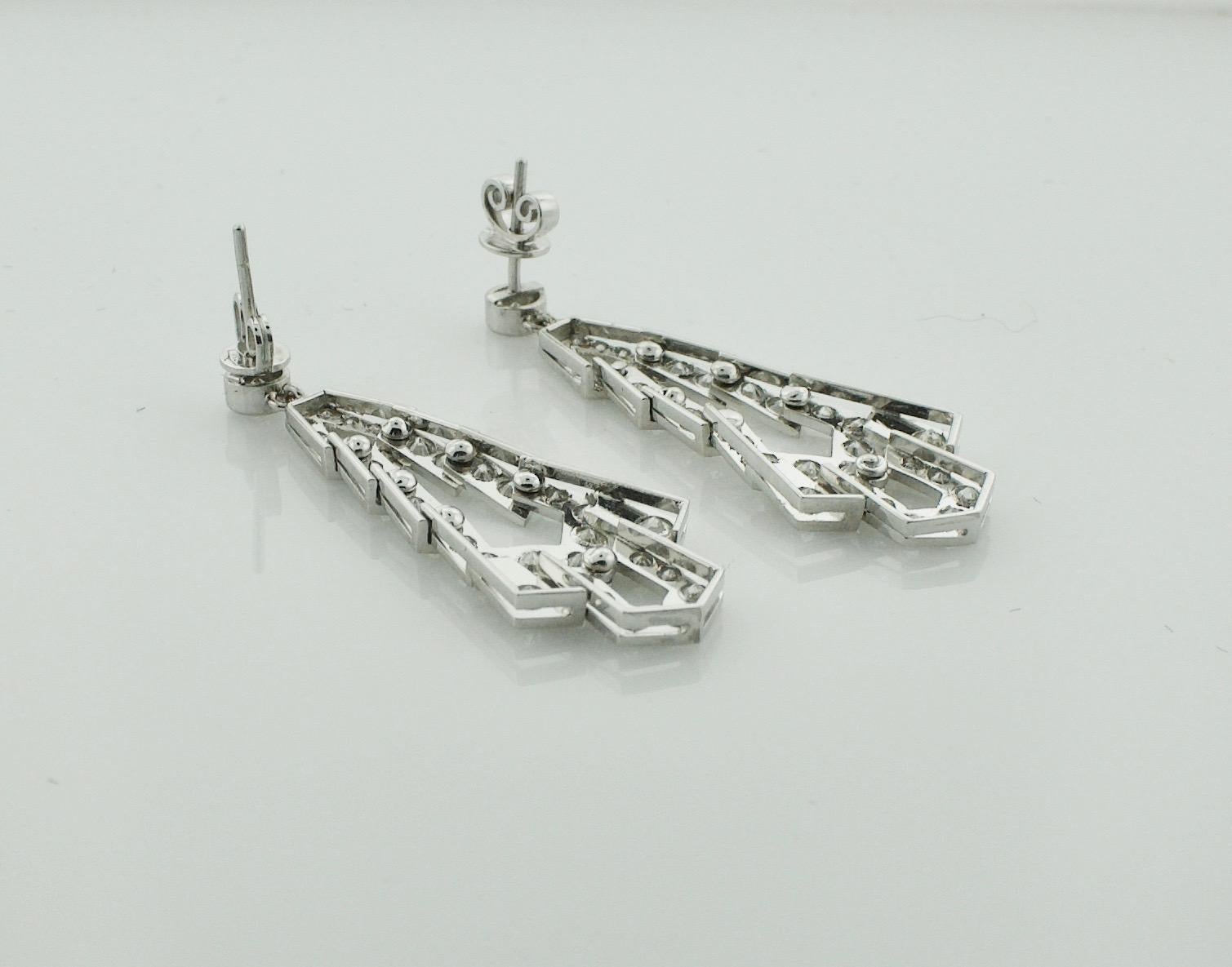 Women's or Men's Platinum Diamond Dangling Earrings, circa 1940s For Sale
