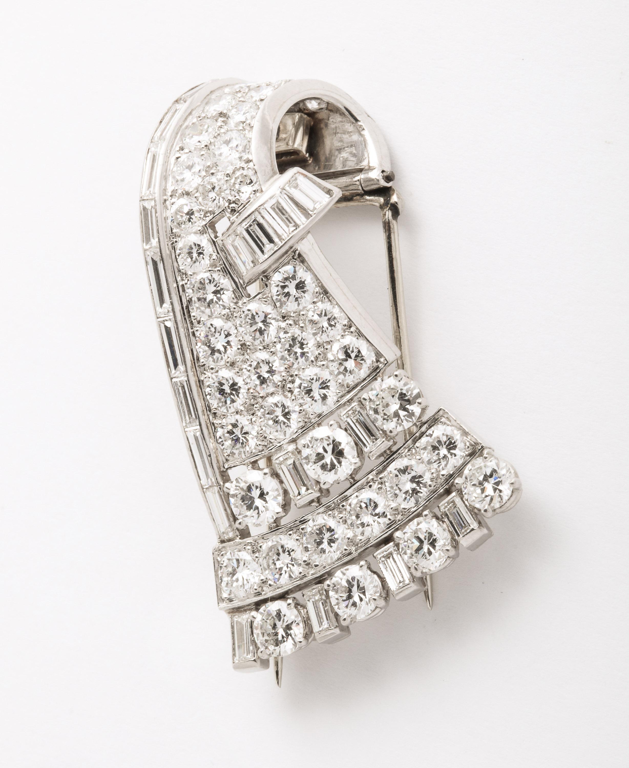 Mixed Cut Platinum and Diamond Deco Clip For Sale