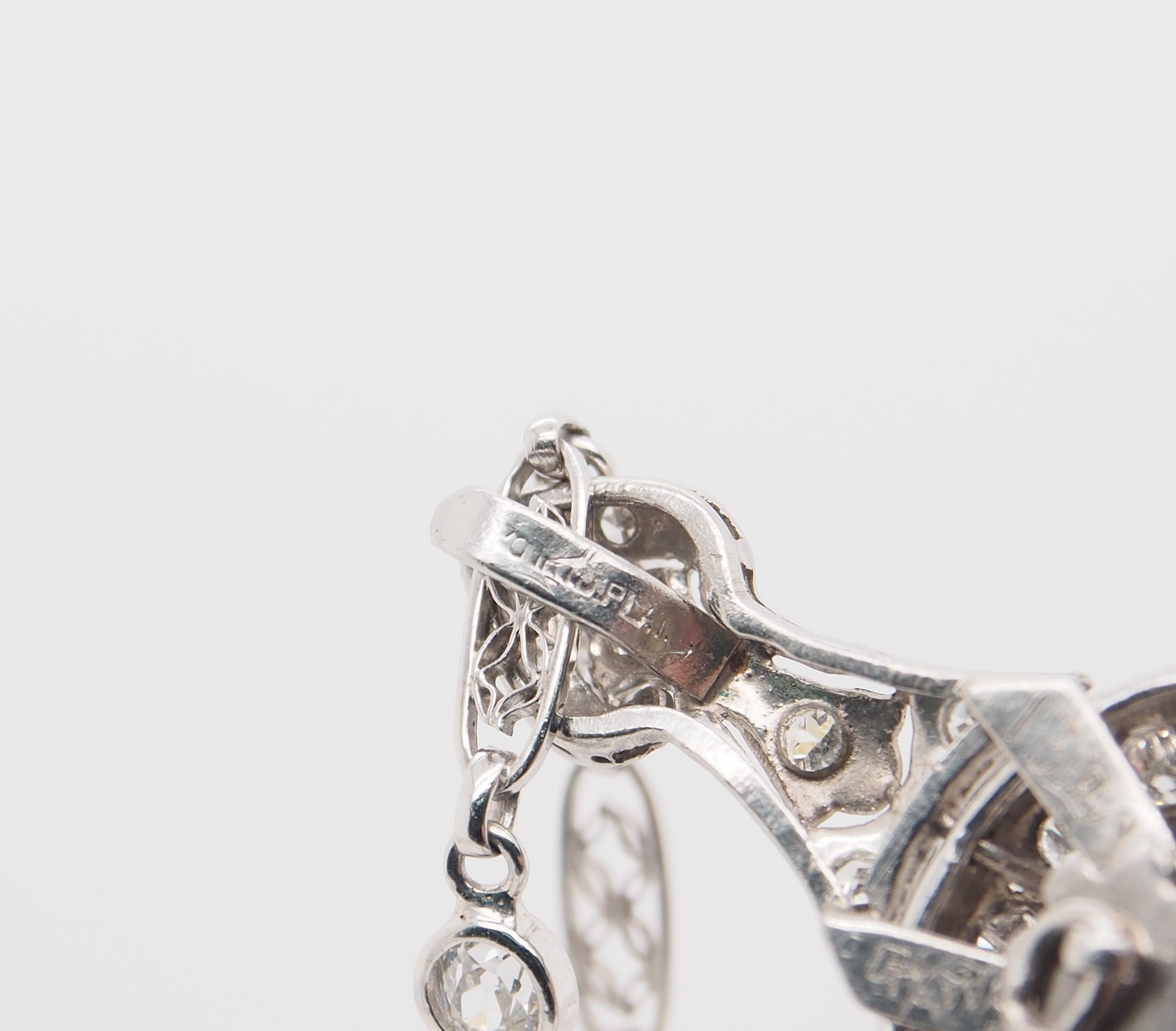 Platinum Diamond Deco Pendant Pin Brooch Emerald 8.58 Carat 2
