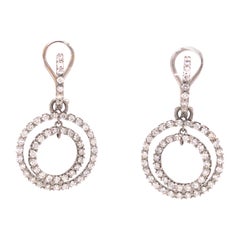 Platinum Diamond Double Circle Dangle Earrings